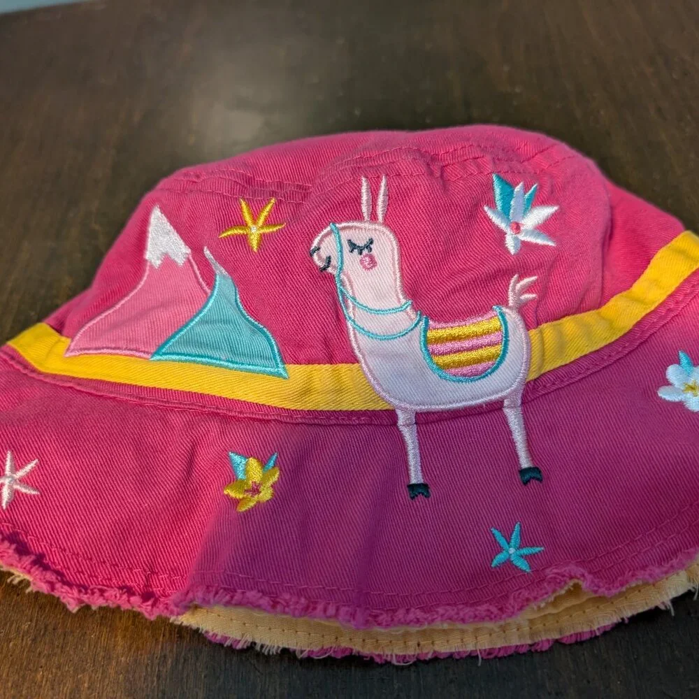 Cotton Stephen Joseph Bucket Hat Girls Pink Flower Llama